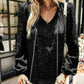Applique Frill Trim Tie Neck Blouse