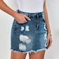 Distressed Raw Hem Denim Mini Skirt
