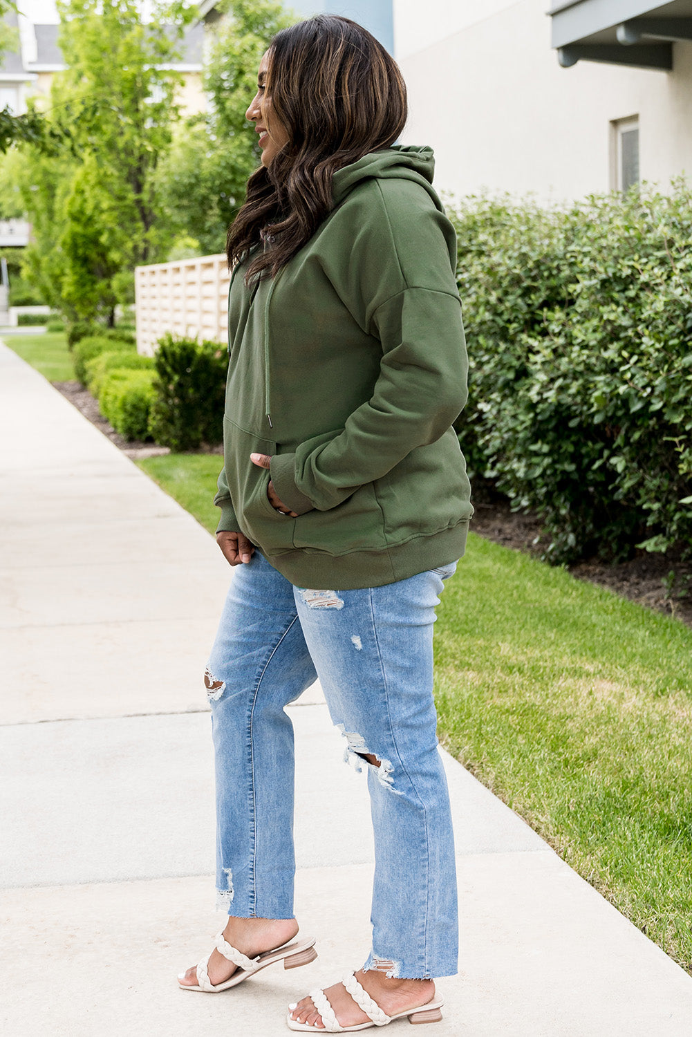 Snap Down Drawstring Hoodie with Kangaroo Pocket