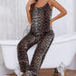 Leopard Contrast Piping Cami and Wide Leg Pants Lounge Set