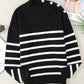 Striped Button Detail Mock Neck Sweater