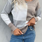 Color Block Ribbed Trim Round Neck Knit Pullover