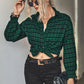 Plaid Button Front Dropped Shoulder Shirt