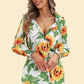 Floral Curved Hem Smocked-Cuff Shirt