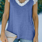Scalloped Spliced Lace V-Neck Top