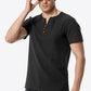 Buttoned Notched Neck Short Sleeve Tee