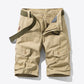 Button and Zip Closure Belted Cargo Shorts