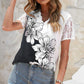 Floral Graphic Scalloped V-Neck Top