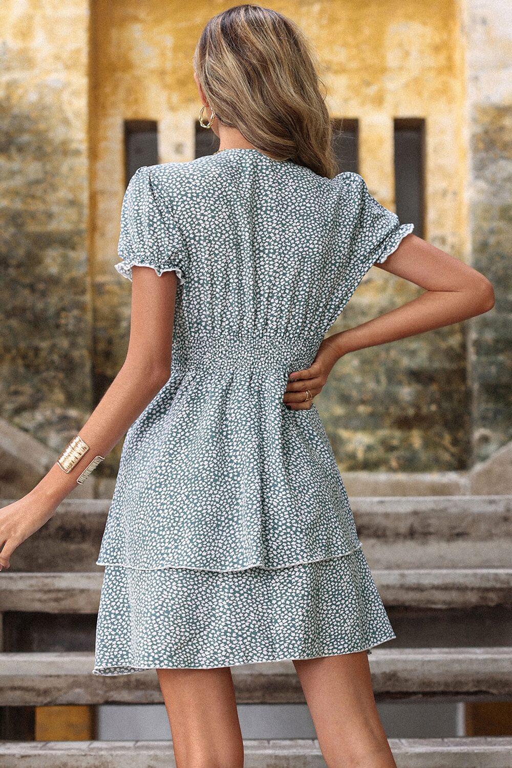 Printed Tie-Front Layered Mini Dress