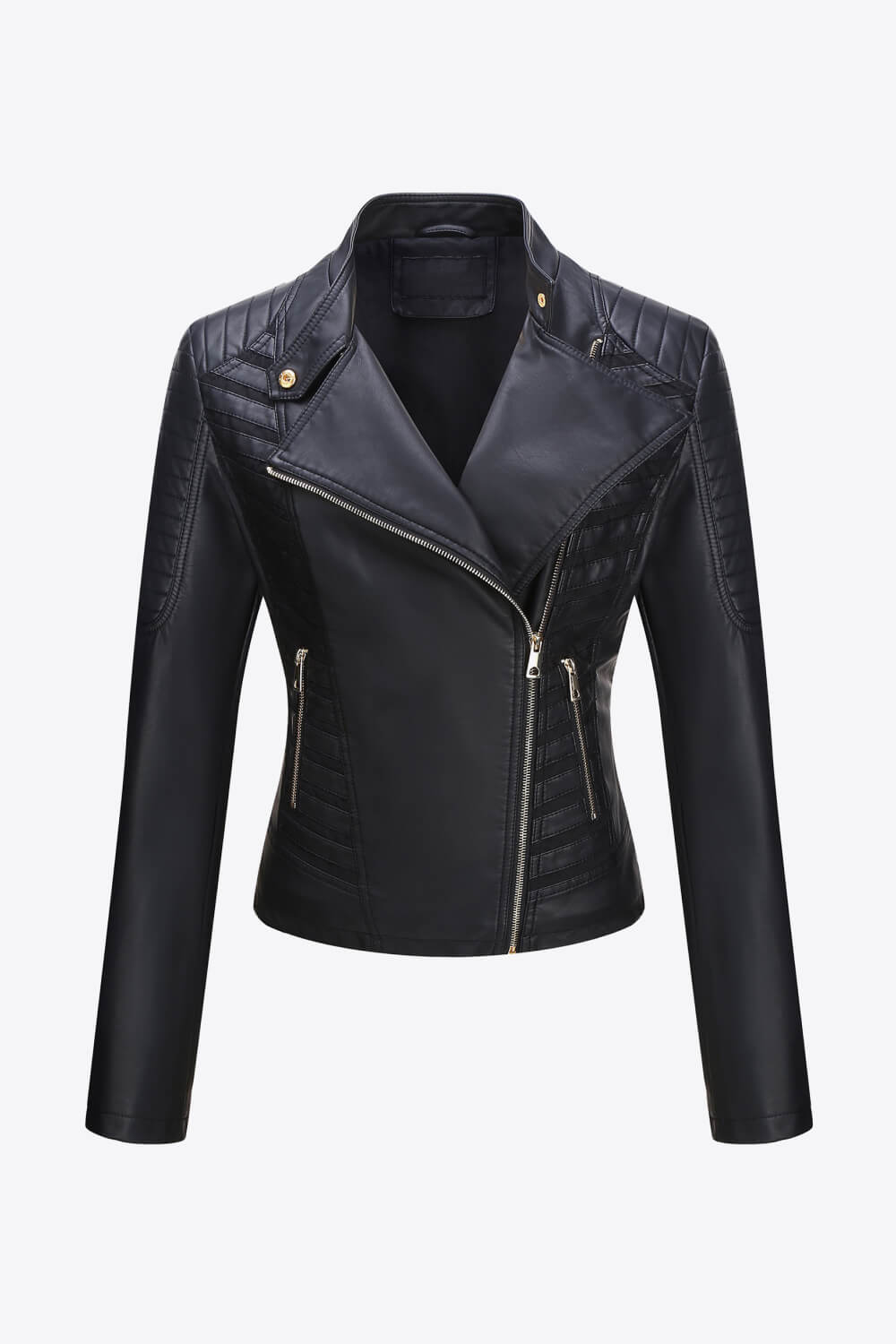 Asymmetrical Zip Up PU Leather Jacket with Pockets