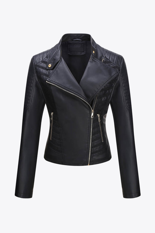 Asymmetrical Zip Up PU Leather Jacket with Pockets