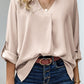 Plus Size Roll-Tab Sleeve Slit Blouse