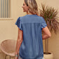 Flutter Sleeve Notched Neck Satin Blouse