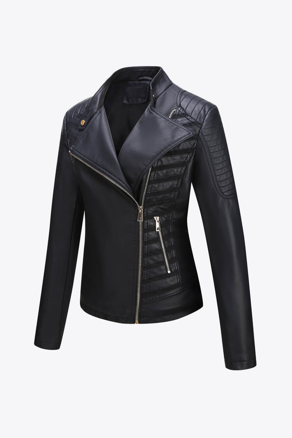 Asymmetrical Zip Up PU Leather Jacket with Pockets