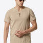 Buttoned Notched Neck Short Sleeve Tee