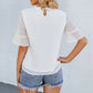Swiss Dot Flounce Sleeve Round Neck Blouse