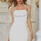 Spaghetti Strap Bodycon Dress with Rhinestone Decoration