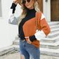 Color Block Mock Neck Ribbed Trim Sweater