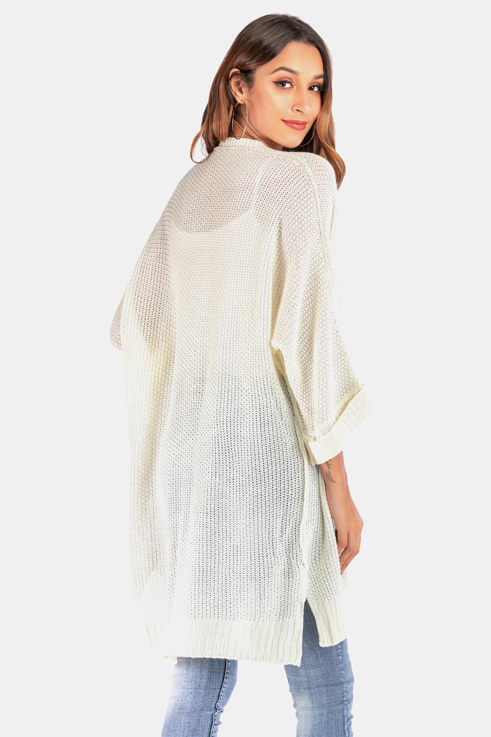 Open Front Slit Exposed Seam Cardigan