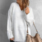 Heathered Ribbed Trim V-Neck Drop Shoulder Sweater