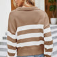 Striped Johnny Collar Dropped Shoulder Sweater