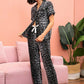 Leopard Lapel Collar Shirt and Pants Lounge Set