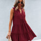 Frill Trim Notched Sleeveless Tiered Dress