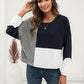 Three-Tone Color Block Dropped Shoulder Long Sleeve Tee