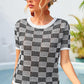 Checkered Short Sleeve Knit Top