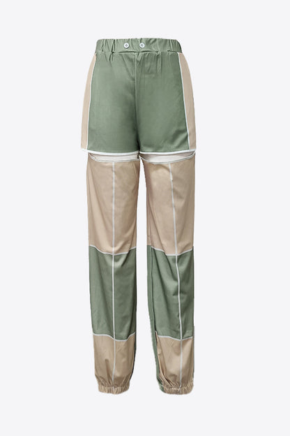 Color Block Button Detail Cutout Joggers