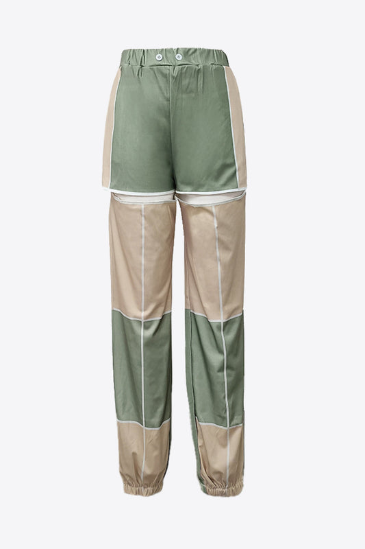 Color Block Button Detail Cutout Joggers
