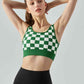 Round Neck Plaid Cropped Sports Tank Top
