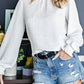 Frill Trim Balloon Sleeve Textured Blouse