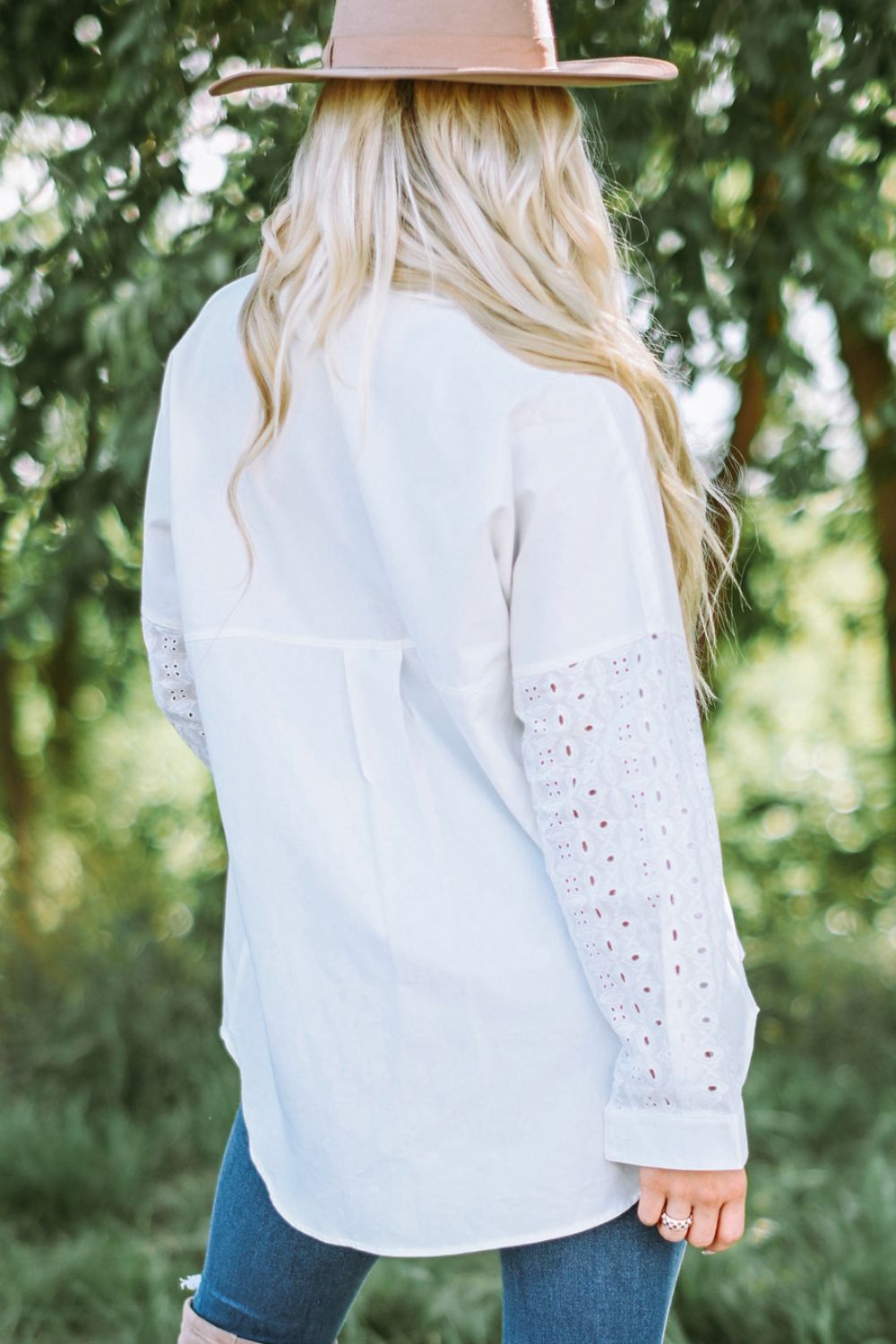 Eyelet Detail Button Down High-Low Shirt