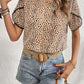 Printed Pom Pom Detail Petal Sleeve Round Neck Blouse