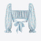Printed Long Flounce Sleeve Cropped Blouse