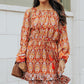 Printed Balloon Sleeve Tassel Tie Dress