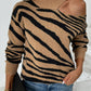 Tiger Print Cold-Shoulder High Neck Sweater
