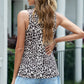 Leopard Decorative Button Scoop Neck Tank