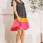 ODDI Full Size Color Block Flutter Sleeve Tiered Dress