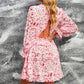Floral Frill Trim Plunge Flounce Sleeve Dress