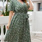 Plus Size Floral Surplice Tie Waist Dress