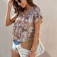 Floral Flutter Sleeve Tie-Neck Blouse