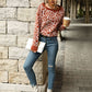Leopard Boat Neck Ribbed Trim Dropped Shoulder Sweater