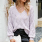 Openwork V-Neck Lantern Sleeve Ribbed Trim Sweater
