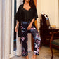 Cami, Robe, and Printed Pants Pajama Set
