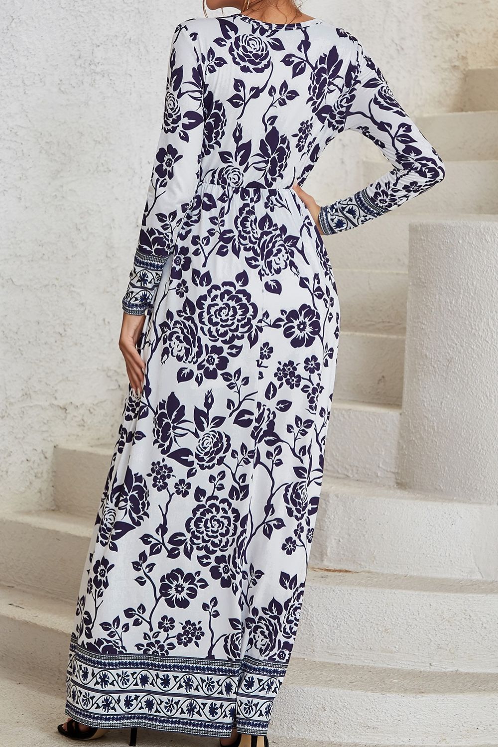 Bohemian Long Sleeve Maxi Dress with Pockets