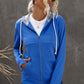 Zip Up Thumbhole Sleeve Hooded Jacket with Pockets