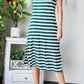 Striped V-Neck Short Sleeve Side Slit Dress
