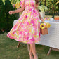 Floral Frill Trim Square Neck Dress